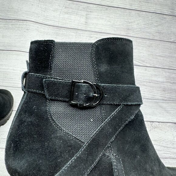 Blondo Women's 9.5 Black Suede Waterproof Ankle Boots Block Heel Side Zip FLAW - Picture 5 of 11